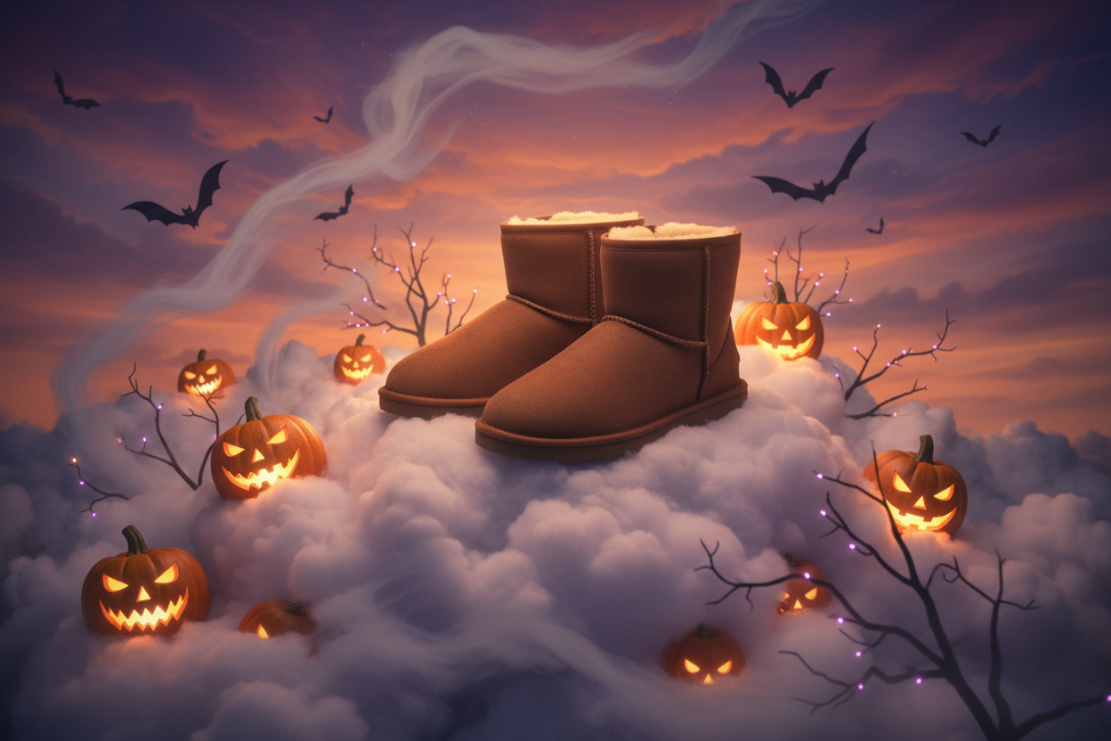 UNE PAIRE DE UGG SUR DES NUAGE AVEC UN EFFET HALLOWHEEN LE FORMAT DE LIMMAGE 500 SUR 500 PX